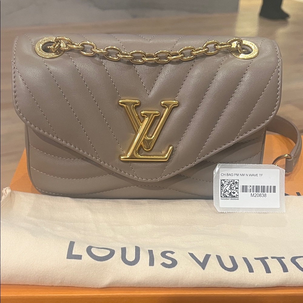 Louis Vuitton Beige Quilted Mini Bag with Gold Chain